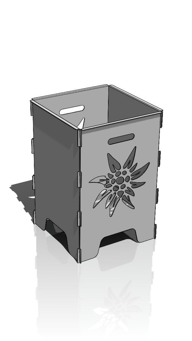 "FireCube" – Feuerkorb mit "Edelweiß" Design