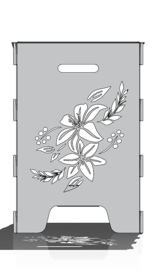 "FireCube" – Feuerkorb mit "Lilien" Design